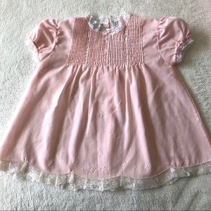 Vintage pink baby dress with slip embroidery lace